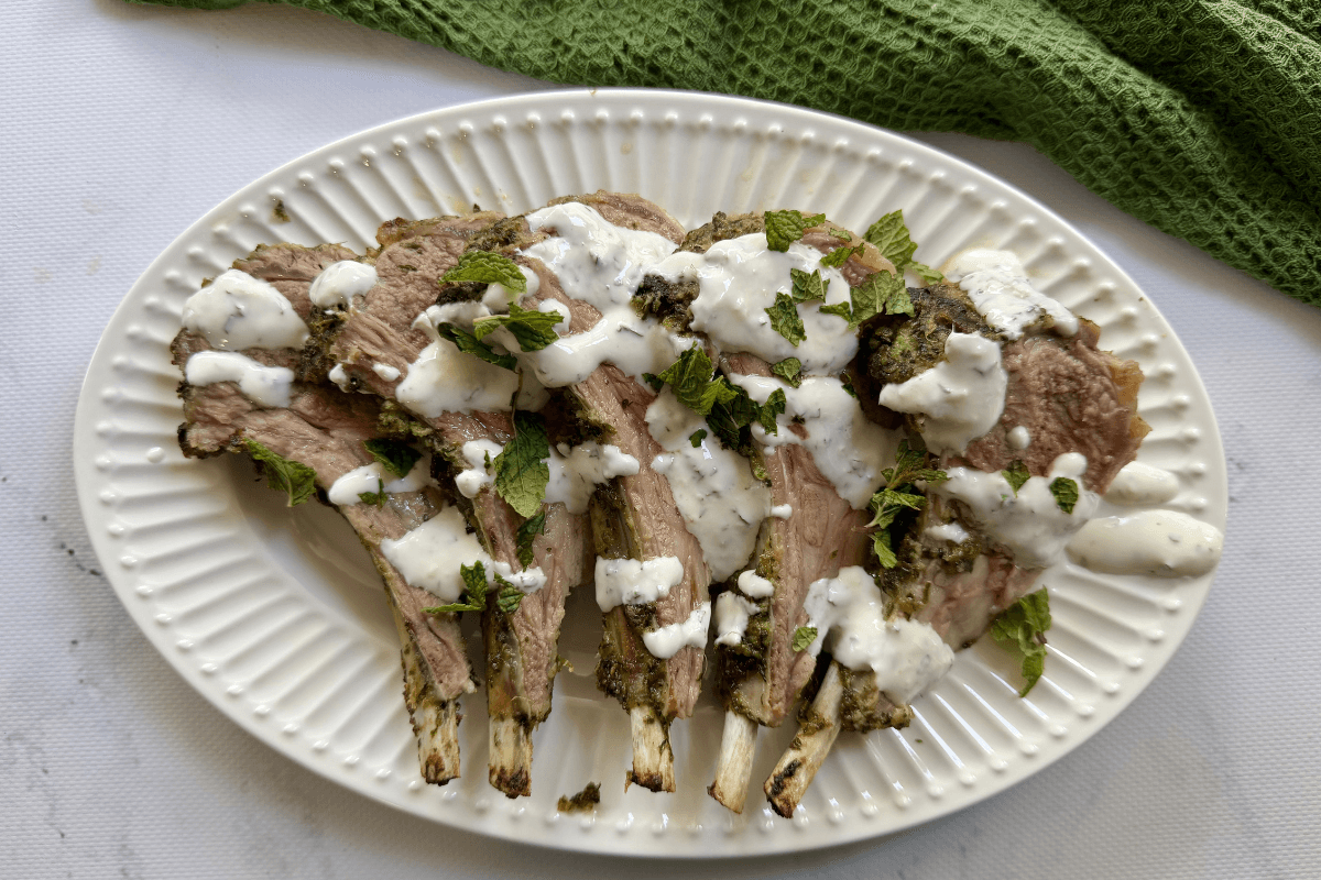 Garlic Herb Lamb Rack with Yoghurt Mint Sauce