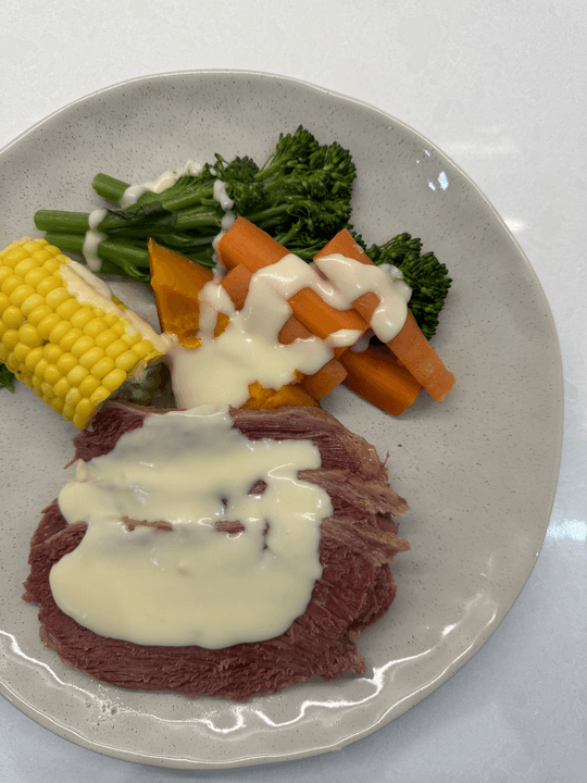 Dave's Beef Corned Silverside with Cheese Sauce